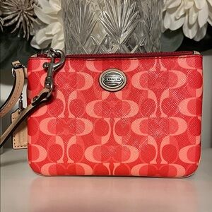 Coach Red & Light Pink Signature Wristlet